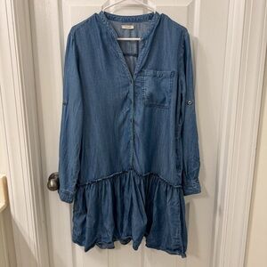 Sneak Peek Blue Denim Chambray Button Up Lightweight Babydoll Dress Women's S
